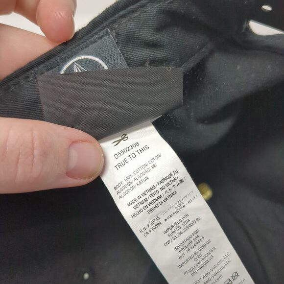 Volcom Snapback Hat Black One Size Adjustable Embroidered 6 Panel Cotton - Picture 9 of 9